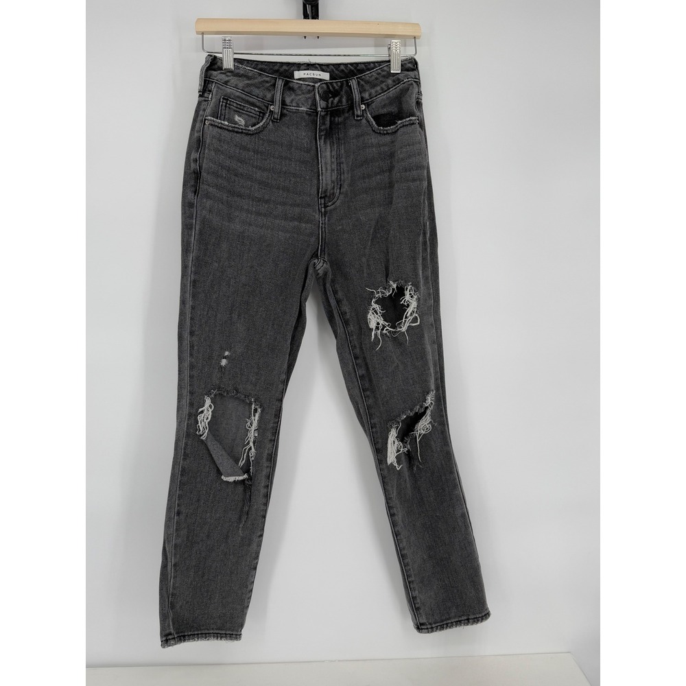 PAC SUN Women's Gray Distressed Ripped High Rise Mom Jeans‎ Size 26